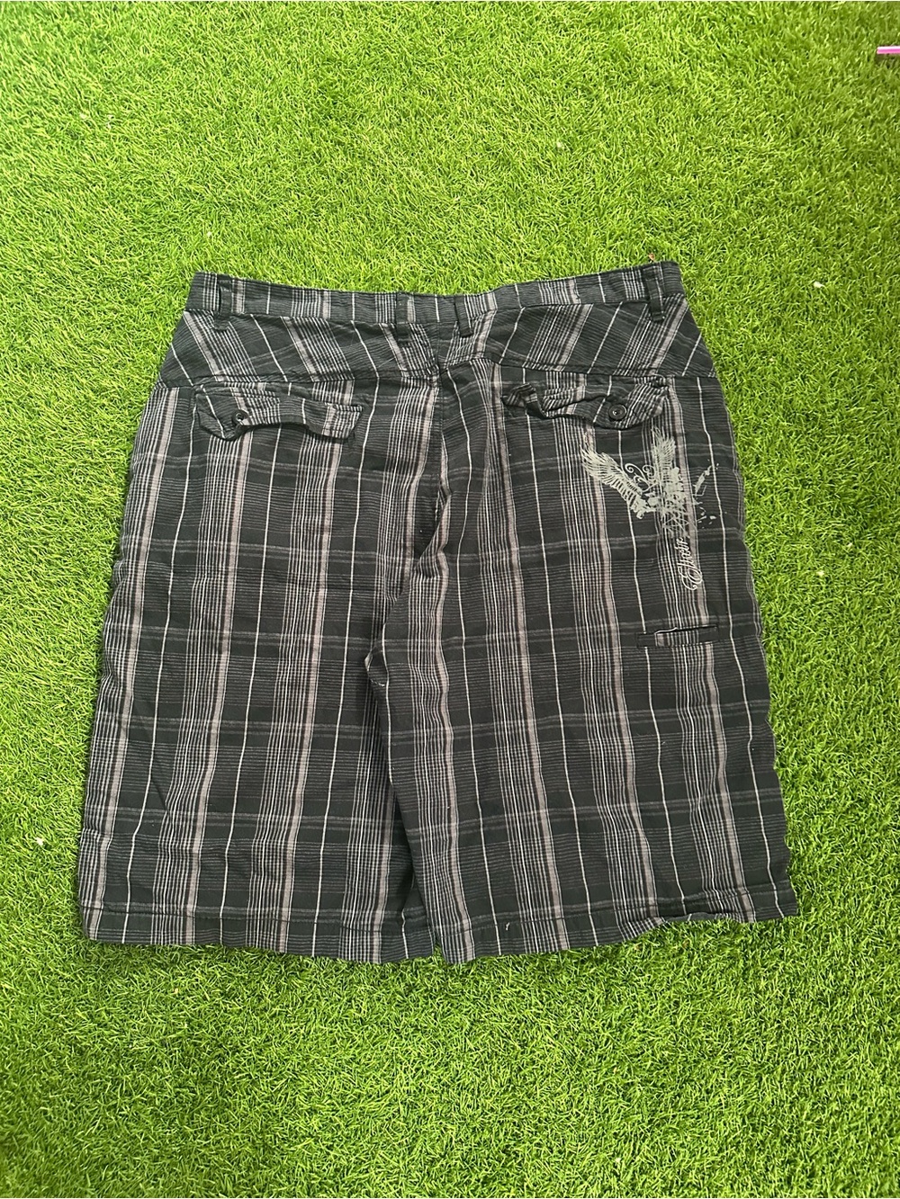Y2K Black elixir Plaid shorts with Embroidered Detail side
